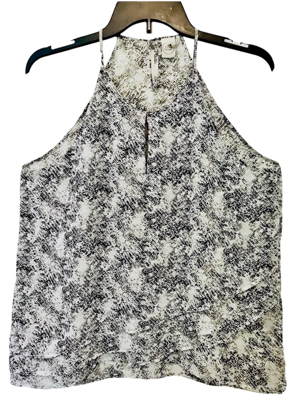 Paper Crane Womens Large Snake Print Tiered Bottom Sleeveless Chiffon Top